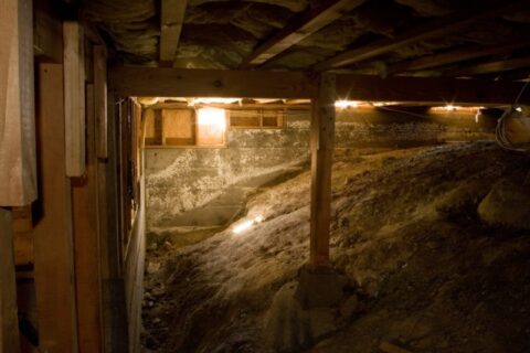 Worker Fixing a Crawl Space Problem to Stop Bad Smells in Maryland